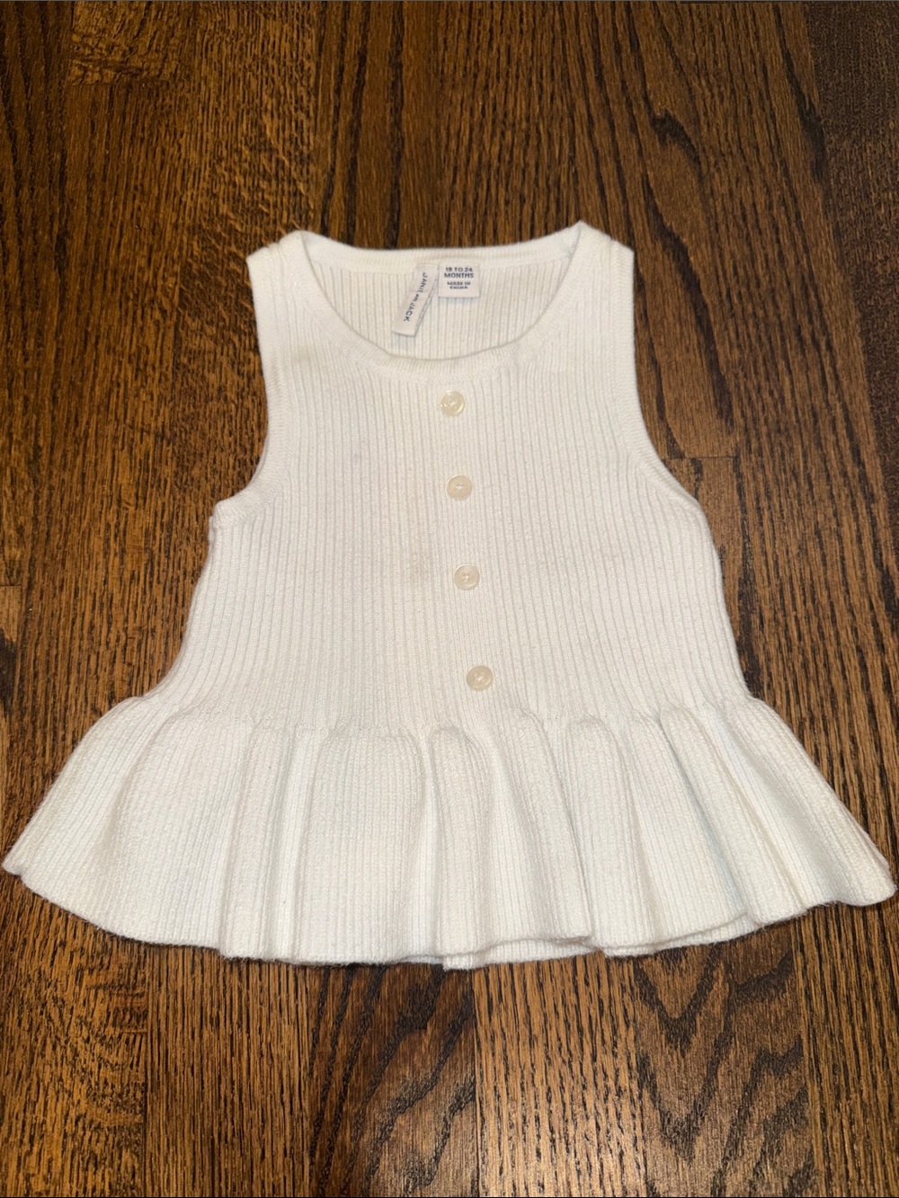 Janie & Jack White Ribbed Peplum Tank 18-24 Months